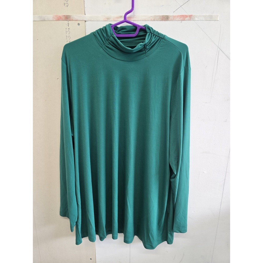 Susan Graver Modern Essentials Green Cowl Neck Long Sleeve Tunic Plus 2X - Picture 2 of 7